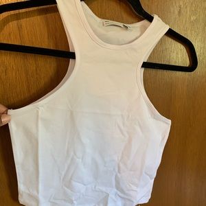 Racer front crop top with raw edge